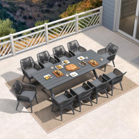 Hokku Designs Patio Dining Set With Outdoor Aluminium Dining Table And Woven Rattan Chairs Modern Metal Furniture Cushions Sets For Garden Yard Indoo by Hokku Designs