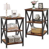 Living Room End Tables Set Of 2 Farmhouse, End Tables Set Of 2 With Storage Shelf, 16" W X 24" H, 3-Tier Side Table Set Of 2,X-Shaped Night Stands Set by 17 Stories