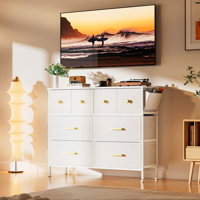 Dresser for 50" TV, Chest of Drawers with Side Pockets & Hooks, Metal Handle, White Rayhanna by Mercer41