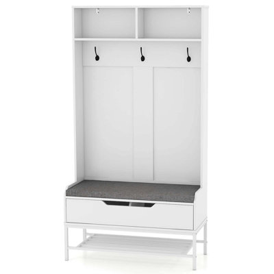 Ebern Designs Tall Hall Tree With Seat Cushion Open Compartments Hooks Lift-top Storage by Ebern Designs