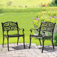 Patio Cast Aluminum Dining Chairs with Armrests, Cast Aluminum Bistro Chairs of 2, Outdoor Chairs for Garden, Lawn, Porch, Backyard, Pool, Black with by Bloomsbury Market