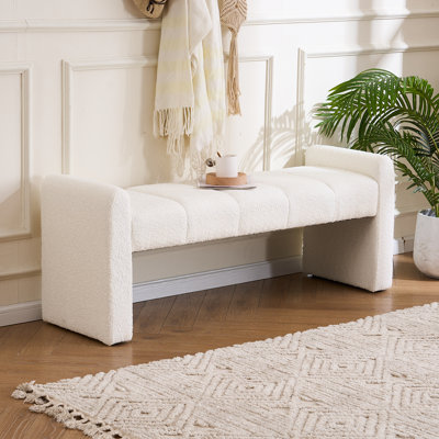 Laytona 54" Boucle Upholstered Bench with Arm and Channel Tufted by Wrought Studio