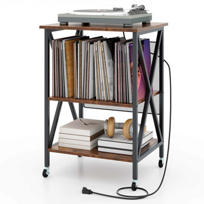 Costway Record Player Stand Vinyl Record Storage Table Holds Up To 120 Vinyl Records by 17 Stories
