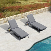 Aluminum Pool Side Sun Lounges Adjustable Reclining Patio Set Pack Of 2 With Cushion by Latitude Run
