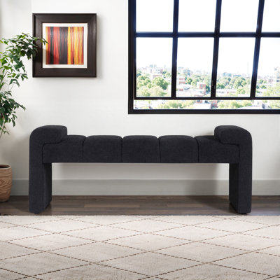 Laytona 60" Boucle Upholstered Channel Tufted Bench with Arm by Wrought Studio