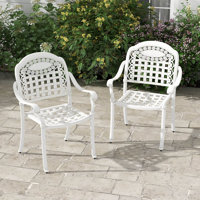 Lark Manorâ„¢ 2 Pcs Patio Cast Aluminum Armrest Chairs Dining Stackable Outdoor White by Lark Manor