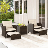 Winston Porter 5 Piece Patio Rattan Furniture With 2 Ottomans & Tempered Glass Coffee Table by Winston Porter