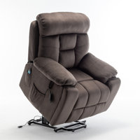 Large Electric Massage Recliner With Heat, Velvet Lift Recliner Chair For Elderly Oversize with Hidden Cup Holder by Latitude Run