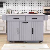 Okeima Kitchen Island Cart with Drop Leaf, Spice and Towel Racks, Trash Can Storage and Rolling Wheels by Latitude Run