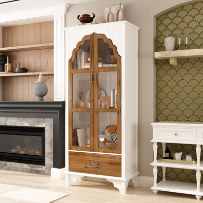 Display Cabinet With Tempered Glass Door And Exquisite Carvings by Winston Porter