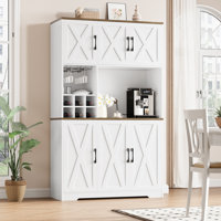 Hempel 70.9" Kitchen Pantry With Removable Wine Rack, Wood Storage Pantry Cabinet Microwave Shelf
