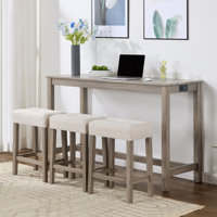 Teneile 59" Wide 3 - Preson Transitional Bar Table Set with Upholstered Tufted Stools and USB Ports by Winston Porter