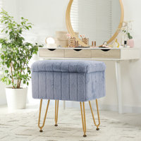 Modern Vanity Stool Chair with 4 Metal Legs and Storage, Multiuse Foot Rest for Makeup Room Bedroom by Mercer41
