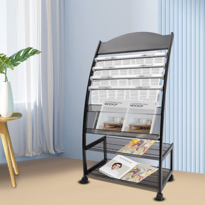 Brynie 47.2in Iron Free Standing Magazine Rack with Wheels by Lark Manor
