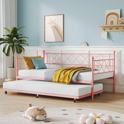 Twin Daybed Frame With Trundle, Twin Trundle Bed With Stylish Headboard by August Grove