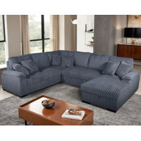 Corduroy U-Shape Sectional With Pull Out Bed & Storage Chaise + 6 Pillows by Latitude Run