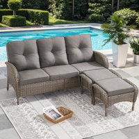 Keywest Patio Outdoor PE Wicker Sofa Sectional With Ottoman With Cushions by Winston Porter
