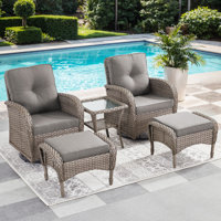 Keywest 2 - Person Outdoor Seating Group PE Wicker Swivel Glider With Ottomans With Cushions With Side Table by Winston Porter