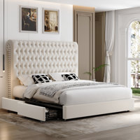 3-Piece Bedroom Sets, Tufted Velvet Headboard Tall Bed by Winston Porter