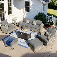 Dzion Outdoor Wicker 5 Person Seating Group With Cushions And Ottomans by Red Barrel Studio