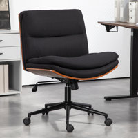 Wapato Modern Walnut Armless Office Desk Chair with Wheels, Wide Criss Cross-Legged Home Office Chair, Adjustable Swivel Task Chair