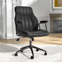 Crowley Mid Century Modern Office Chair, Vintage Leather Desk Chair With Wheels and Arms, Home Office Task Chair by Latitude Run