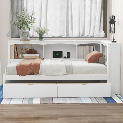 Charsie Daybed with Two Storage Drawers, Storage Cabinets and USB Ports by Lark Manor