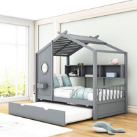 Aliyyah Wood House Daybed With Twin Size Trundle and Shelves by Harper Orchard