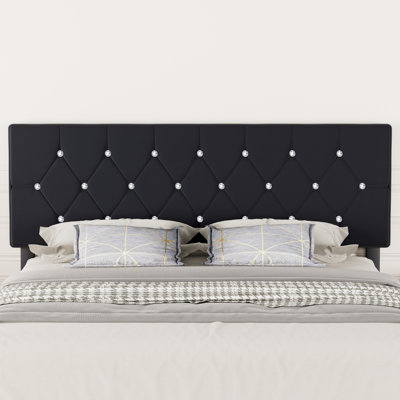 Velvet Upholstered Headboard, Button Tufted Upholstery Queen/King Headboard, Adjustable Height, Easy Assembly