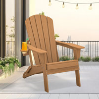 Folding Adirondack Chair, Wood Texture, Cup Holder, All-Weather HDPE for Poolside/Lawn by Highland Dunes