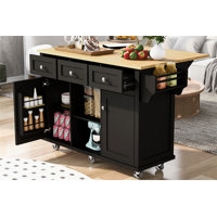 Calice Rolling Kitchen Island with Solid Wood Top by Lark Manor