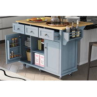 Calice Rolling Kitchen Island with Solid Wood Top by Lark Manor