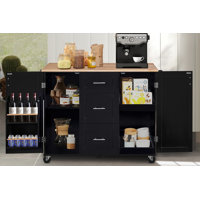 Burnetta Rolling Kitchen Island with Solid Wood Top by Lark Manor