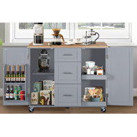 Burnetta Rolling Kitchen Island with Solid Wood Top by Lark Manor