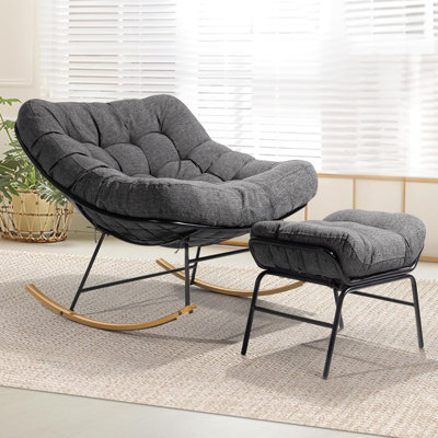 Carlynne Moon Rocking Chair with Ottoman (Wood Texture) by George Oliver