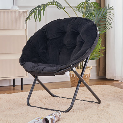 Saucer Chair Saucer Chair For Adults, Papasan Folding Moon Chair, Large Saucer UFO Chair With Collapsible Metal Frame, Fuzzy Foldable Dish Seat For Ho by Ebern Designs