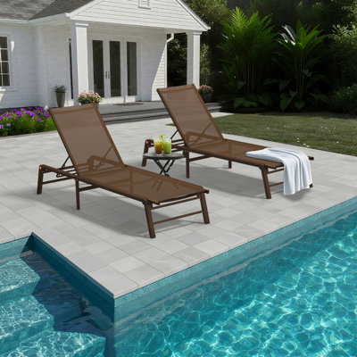 Assemble-Free Chaise Lounge Outdoor, Aluminum Outdoor Chaise Lounge Set of 2 , Patio Lounger Poolside Lay Flat Sunbathing Adjustable Backrest Pool Lou by FHVIT