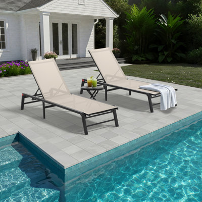Assemble-Free Chaise Lounge Outdoor, Aluminum Outdoor Chaise Lounge Set of 2 , Patio Lounger Poolside Lay Flat Sunbathing Adjustable Backrest Pool Lou by FHVIT