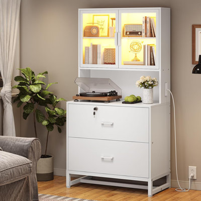 2 Drawer File Cabinet With Lock & Charging Station, Filing Cabinet Fits Letter, Legal, A4 Size, Wood File Cabinets For Home Office With Bookshelf, Pri by Ivy Bronx