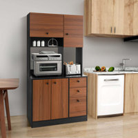 Ebern Designs 71" Tall Kitchen Pantry Buffet Hutch Freestanding Storage Cabinet 4 Doors Black by Ebern Designs