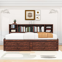Cheketa Full-Size Wooden Daybed with Built-in Storage Shelves, Drawers by Red Barrel Studio