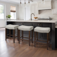 Solid Wood Bar Stools for Kitchen Island, Rustic Modern Backless Stool with Wooden Seat - 25" 30" Height Options