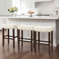 Solid Wood Bar Stools for Kitchen Island, Rustic Modern Backless Stool with Wooden Seat - 25" 30" Height Options by Lark Manor