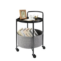 Rolling Round Metal Side Table,2-Tier Storage Side Table With Wheels,End Coffee Table With Steel Frame And Fabric Storage Basket,Cart Side Table Tray by 17 Stories