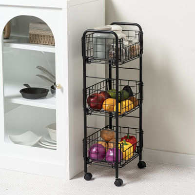 3 Tier Kitchen Bar Black Utility Rolling Cart by 17 Stories
