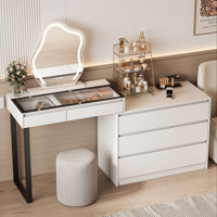 Ledah Vanity Desk with Mirror and Lights by Wrought Studio