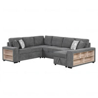 Toko Modern U-shaped Sectional Sofa With Pull Out Bed And Storage Chaise/Shelf & USB Ports by Hokku Designs