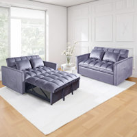 Hunsicker 3 in 1 Convertible Sleeper Sofa Bed, Velvet Futon Couches, Chaise Lounge for Living Room with Side Pocket
