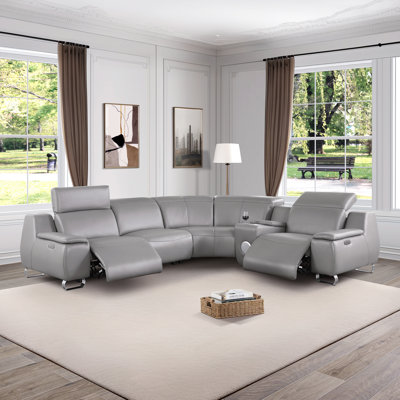 Kawamura 5 - Piece Genuine Cowhide Leather Power Reclining Living Room Sectional Sofa Set by Latitude Run