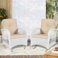 Bayou Breeze 2-piece Outdoor White Wicker Glider Rocking Chair, Patio Rattan Swing Glider Chairs With Cushions & Steel Frame, All-weather Gliding Lawn by Bayou Breeze